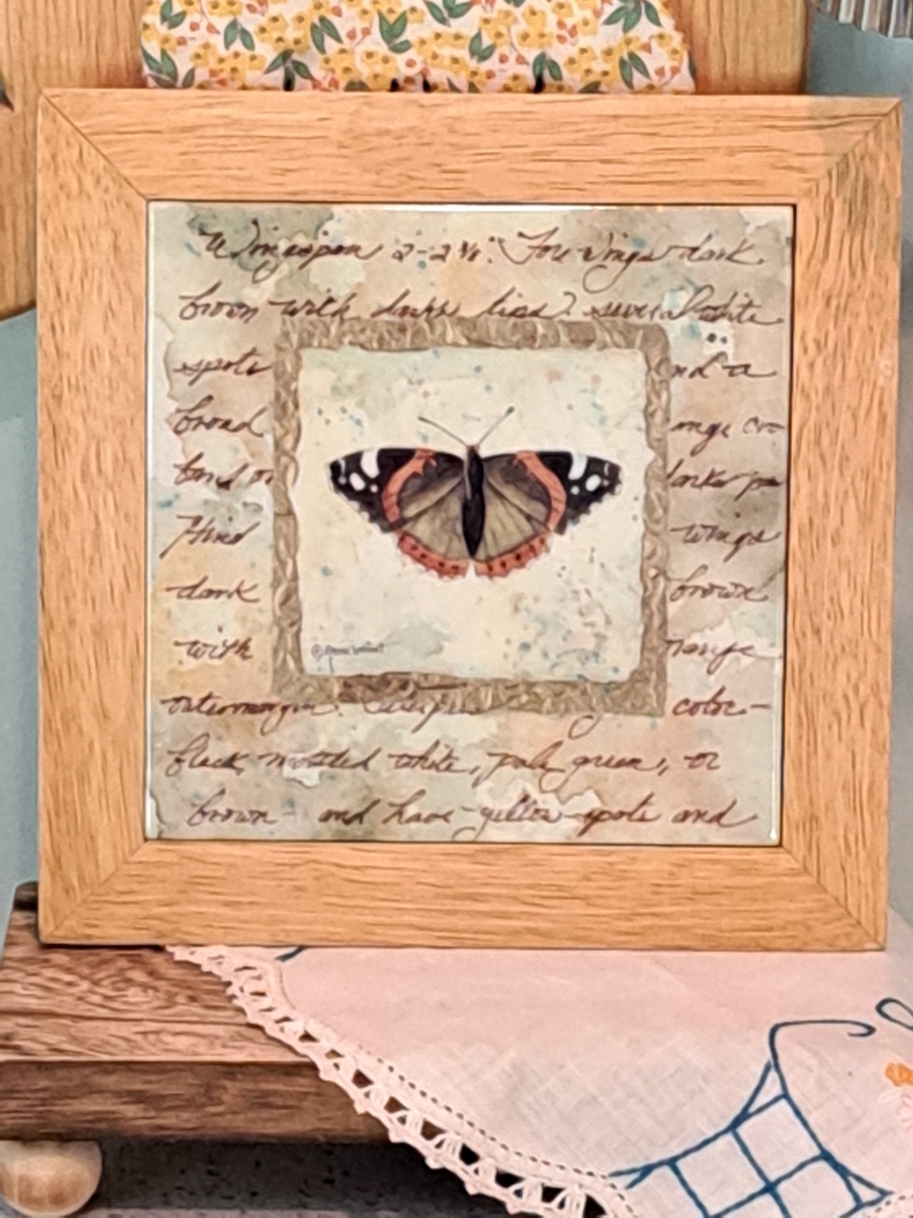 Vintage Butterfly Tile/trivet in Cream, Tan, Black and Orange